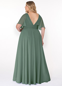 Azazie Pamela Bridesmaid Dresses Eucalyptus A-Line V-Neck Pleated Chiffon Dress image7