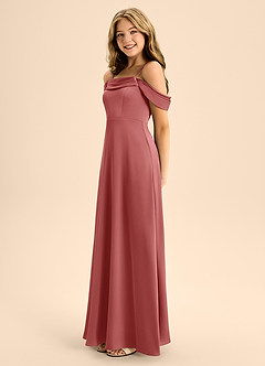 Azazie Anselie Junior A라인 오프 더 숄더 스트레치 새틴 플로어 길이 주니어 신부 들러리 드레스 image6