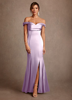 Azazie Boone Mother of the Bride Dresses Frosted Lilac Mermaid Off the Shoulder Stretch Satin Dress image2