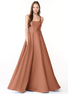 Azazie Neve Vestidos de damas de honor Vestido de Bronceador de Satén Elástico de Corte Princesa con Con bolsillos image1