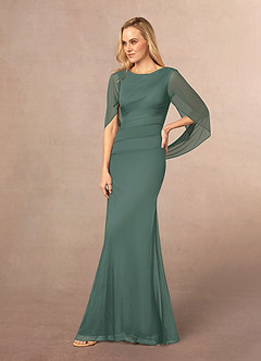 Azazie Belladonna Abiti per la Madre della Sposa Abito Sirena in Maglia con Scollo a U a Pieghe Eucalipto image3