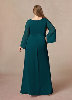 Azazie Belinda Mère de la mariée Robes Robe Trapèze en Mousseline de soie Col V plissé Vert Pin image7
