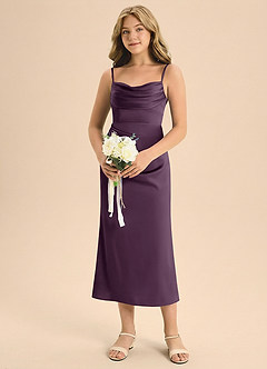 Azazie Mai Junior Etui Plissee Stretch-Satin Kleid Pflaume image4