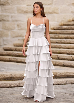 Rhythm Bianca Abito da ballo a trapezio con volant image5