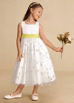 Azazie Pollie Flower Girl Dresses Ivory Canary A-Line Bow Tulle Dress image4