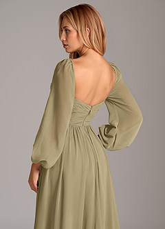 Azazie Bailee Vestidos de damas de honor Vestido de Musgo Verde de Gasa de Corte en A con Manga larga image2