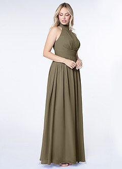 Azazie Iman Bridesmaid Dresses Willow Green A-Line A-Line Ruched Chiffon Dress image3