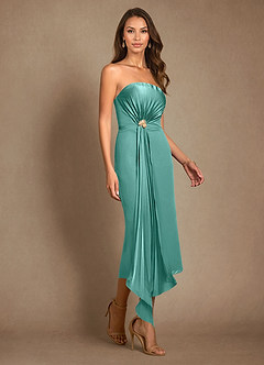 Azazie Dinanta Mother of the Bride Dresses Aqua Column Pleated Chiffon Dress image7