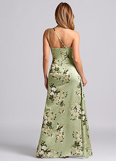 Azazie Maron Bridesmaid Dresses Floral Vines A-Line One Shoulder Stretch Satin Dress image2