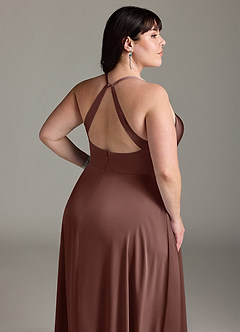 Azazie Davis Bridesmaid Dresses Espresso A-Line Pleated Stretch Satin Dress image12