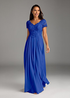 Azazie Dunja Mother of the Bride Dresses Royal Blue A-Line V-Neck Lace Chiffon Dress image5