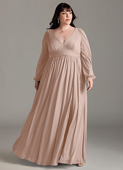 Azazie Norah Brautjungfernkleider A-Linie Lange Ärmel mit V-Ausschnitt Chiffon Kleid Englisches Rosa image6