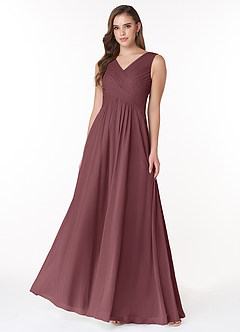 Azazie Flora Brautjungfernkleider A-Linie Plissee Chiffon Kleid Sangria image1