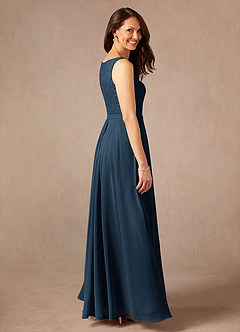 Azazie Ainsling Mother of the Bride Dresses Dark Navy A-Line Square Neckline Lace Chiffon Dress image11