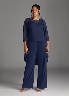 Azazie Frances Mère de la mariée Robes Robe Combinaison/Tailleur Pantalon en Maille Découpé Bleu Marine Foncé image9