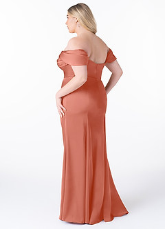 Azazie Amyra Jurken voor bruidsmeisjes Converteerbaar Jurk van Stretch Satijn met Zeemeermin Off the Shoulder Zalm Roze image12