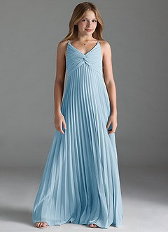 Azazie Raychelle Junior Sky Blue A-Line Pleated Chiffon Dress image1