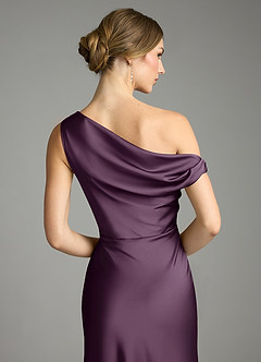 Azazie Emerson Bridesmaid Dresses Plum Mermaid Off the Shoulder Stretch Satin Dress image7