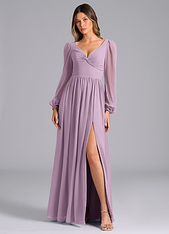 Azazie Zeya Bridesmaid Dresses Wisteria A-Line Long Sleeve Chiffon Dress image4