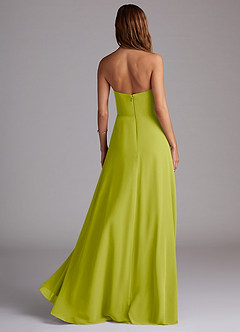 Azazie Wren Vestidos de damas de honor Vestido de Hierba De Limón de Gasa de Corte en A Convertible con Corte Lateral image2