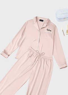 front Personalized Embroidered Ruffled Long-Sleeve Pajama Set