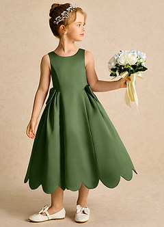 Azazie Macaroon Flower Girl Dresses Olive Ball-Gown Bow Matte Satin Dress image2