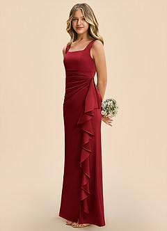 Azazie Adrienne Junior Scarlet Sheath Pleated Stretch Satin Dress image5