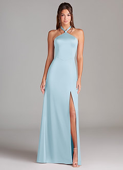 Azazie Elliana Brautjungfernkleider A-Linie Seitliche Cut-Outs Stretch-Satin Kleid Himmelblau image5