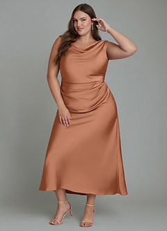 Azazie Kieryn Bridesmaid Dresses Bronzer Mermaid Pleated Stretch Satin Dress image8