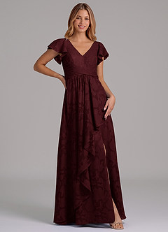 Azazie Omari Bridesmaid Dresses Cabernet A-Line Pleated Floral Burnout Dress image3