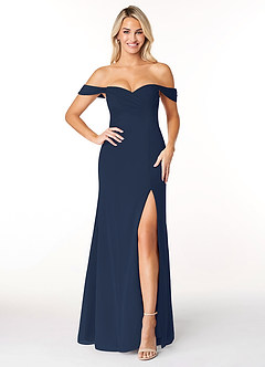 Azazie Joretta Final Sale Dark Navy A-Line Off the Shoulder Chiffon Convertible Dress image1