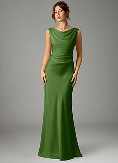 Azazie Kieryn Bridesmaid Dresses Basil Mermaid Pleated Stretch Satin Dress image1