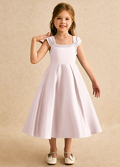 Azazie Yosemite Flower Girl Dresses Blushing Pink Ball-Gown Sweetheart Neckline Matte Satin Dress image1