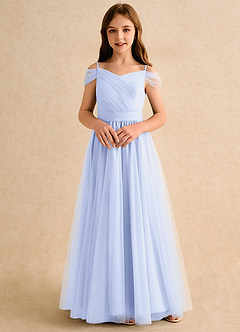 Azazie Yuna Girls Formal Flower Girl Dresses Lavender A-Line Off the Shoulder Tulle Dress image4