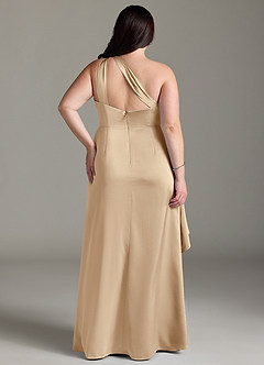 Azazie Maive Robes de demoiselle d'honneur Robe Fourreau en Satin extensible Rayé Champagne image7