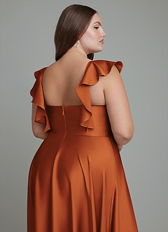 Azazie Leilani Bridesmaid Dresses Cinnamon A-Line Ruched Stretch Satin Dress image16