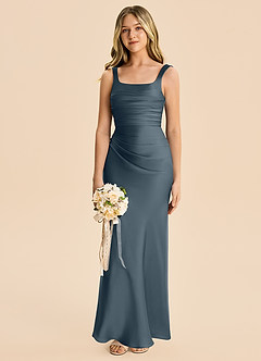 Azazie Agustina Junior Twilight Sheath Pleated Stretch Satin Dress image4