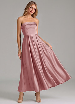 Azazie Lucienne Bridesmaid Dresses Dusty Rose A-Line Pleated Stretch Satin Dress image7