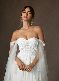 Azazie Wynery Wedding Dresses Diamond White Ball-Gown Off the Shoulder Lace Dress image2
