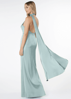 Azazie Kaylani Brautjungfernkleider Meerjungfrau-Linie Hoher Kragen Stretch-Satin Kleid Nebel image4