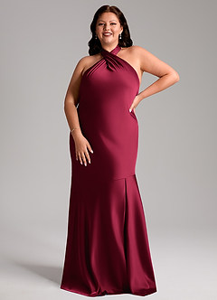 Azazie Lorena Brautjungfernkleider Meerjungfrau-Linie Plissee Stretch-Satin Kleid Burgunderrot image7
