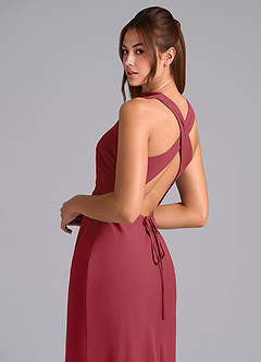 Azazie Evadne 신부 들러리 드레스 쉬스 주름진 쉬폰 발목 길이 드레스 image7