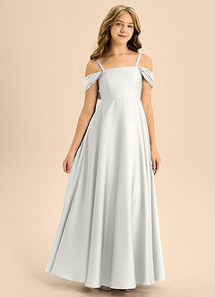 Azazie Rowena Junior White A-Line Bow Stretch Satin Dress image3