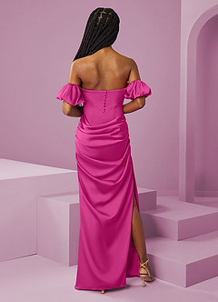 Barbie ♥ Azazie Bridesmaid Dresses Fuchsia Sheath Off the Shoulder Stretch Satin Convertible Dress image8