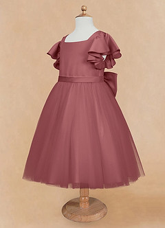 Azazie Kaeya Robe Demoiselle D'honneur Fillette Robe Trapèze en Tulle Arc Améthyste image7
