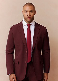 front Savile Burgundy Wool Blend Suit Jacket