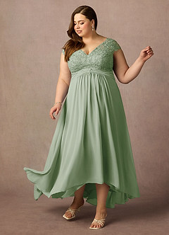 Azazie Irmeli Mère de la mariée Robes Robe Trapèze en Mousseline de soie Dentelle Vert Sauge image9