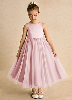 Azazie Solia Abiti da Ragazza di Fiori Abito Principessa in Tulle Fiocco Rosa Cipria image6