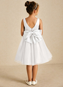 Azazie Seline Flower Girl Dresses Ivory White A-Line Bow Tulle Dress image1