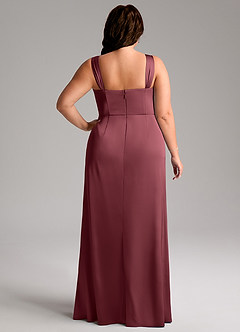 Azazie Denice Bridesmaid Dresses Merlot Sheath Pleated Stretch Satin Dress image11